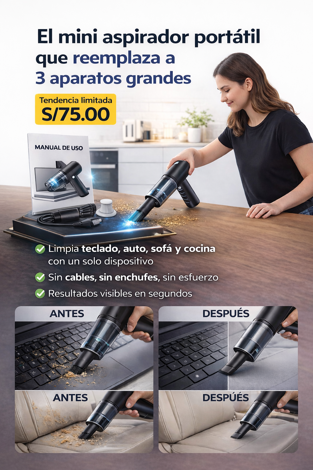 Premium-El mini aspirador portátil que reemplaza a 3 aparatos grandes🤯